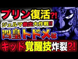 【ワンピース ネタバレ予想】プリン復活？ジェルマ救出大作戦？四皇トドメはキッドの覚醒技？！(予想妄想考察)