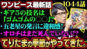 ルフィ海賊王確定！？ついにギア5登場！ゴムゴムの実 ＝ ヒトヒトの実 幻獣種 モデル:ニカ！？日和の知るワノ国の夜明けとは！？【 ワンピース 1044話 最新話 考察 】 ※ジャンプ ネタバレ 注意