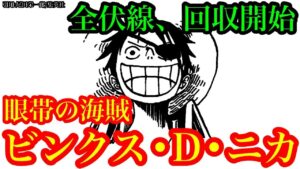 【ワンピース 最新話考察】”眼帯の海賊”ジョイボーイ＝ビンクス•D•ニカ説!!  ニカはルナ―リア族と古代巨人族の間に誕生したDの一族⁉ 1044話でニカの素顔が明らかに⁉【ワンピースネタバレ】